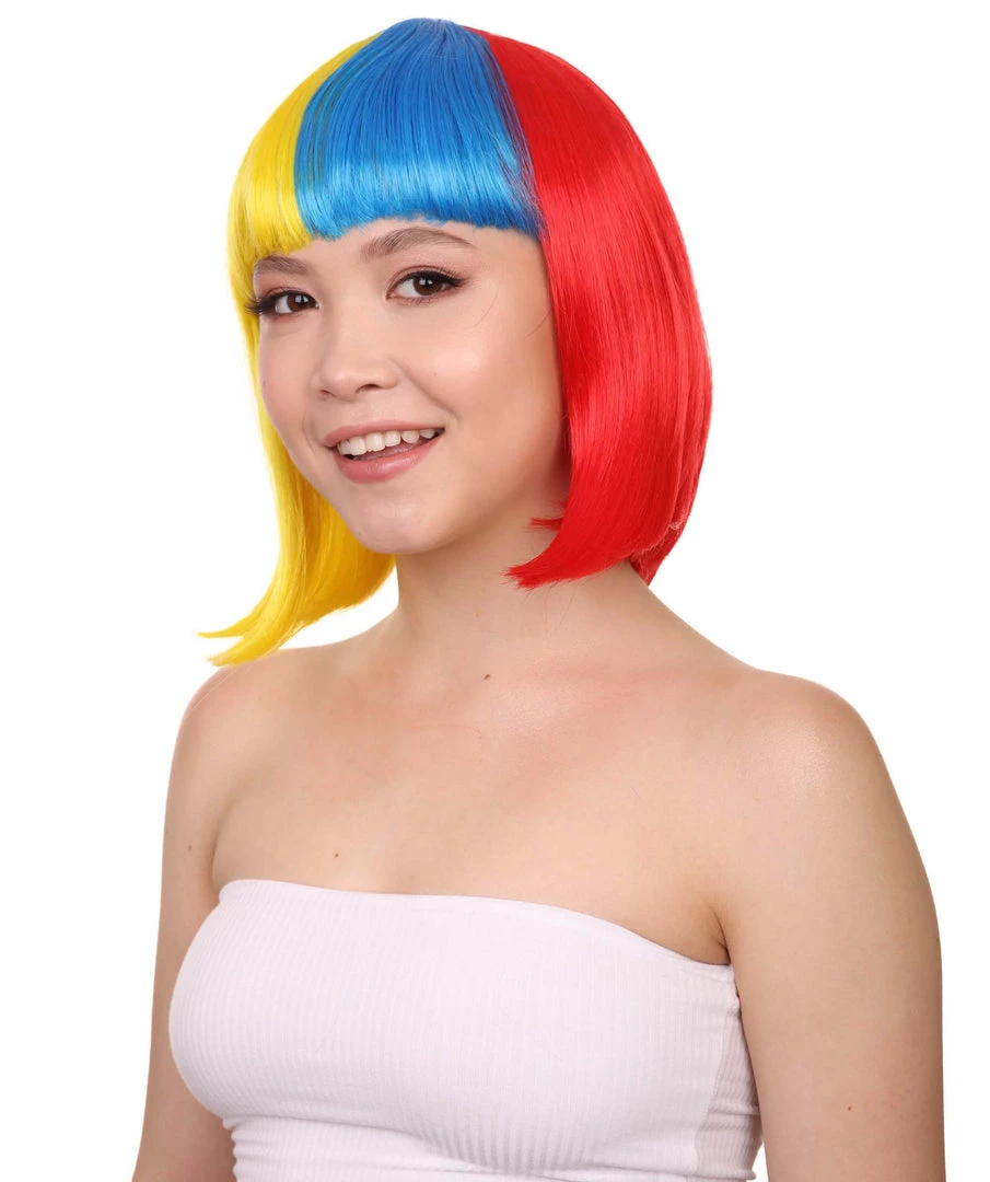 FLAGWIGS Colombia Flag Sport Party Bob Wig | Patriotic Character Cosplay Halloween Wig | Premium Breathable Capless Cap