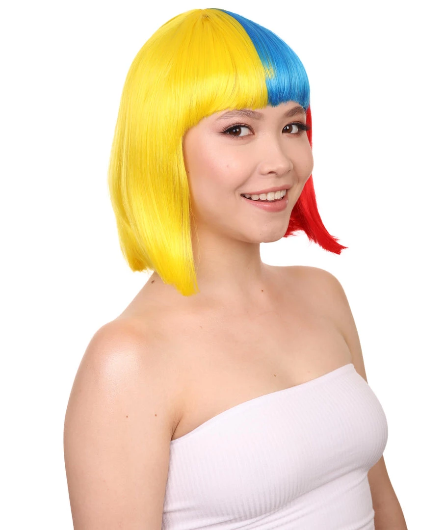 FLAGWIGS Colombia Flag Sport Party Bob Wig | Patriotic Character Cosplay Halloween Wig | Premium Breathable Capless Cap