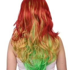 HPO Adult Ombre Curly Women's Wig | Red Green Multicolor Cosplay Halloween Wig | Premium Breathable Capless Cap