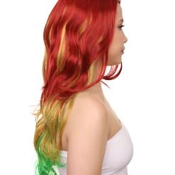 HPO Adult Ombre Curly Women's Wig | Red Green Multicolor Cosplay Halloween Wig | Premium Breathable Capless Cap