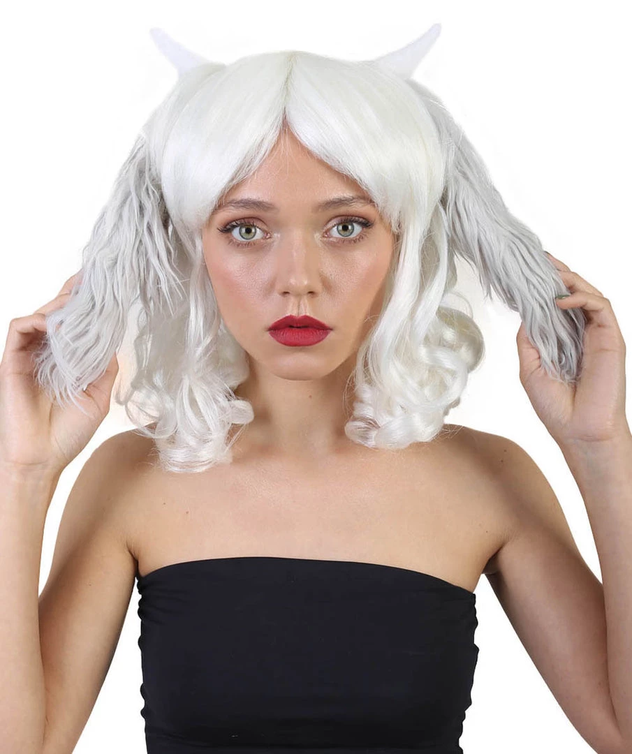 BC Undertale Asriel Wig W/ Horns | White Cosplay Wig | Premium Breathable Capless Cap