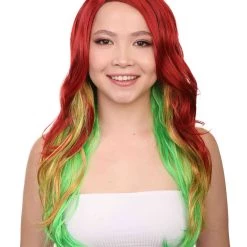 HPO Adult Ombre Curly Women's Wig | Red Green Multicolor Cosplay Halloween Wig | Premium Breathable Capless Cap