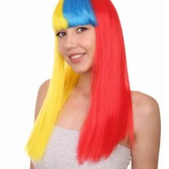 FLAGWIGS Colombia Flag Sport Party Long Bob Wig | Patriotic Character Cosplay Halloween Wig | Premium Breathable Capless Cap Women's