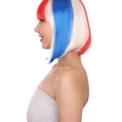 FLAGWIGS Iceland Flag Sport Party Bob Wig | National Pride Red White Blue Wig | Premium Breathable Capless Cap Women's
