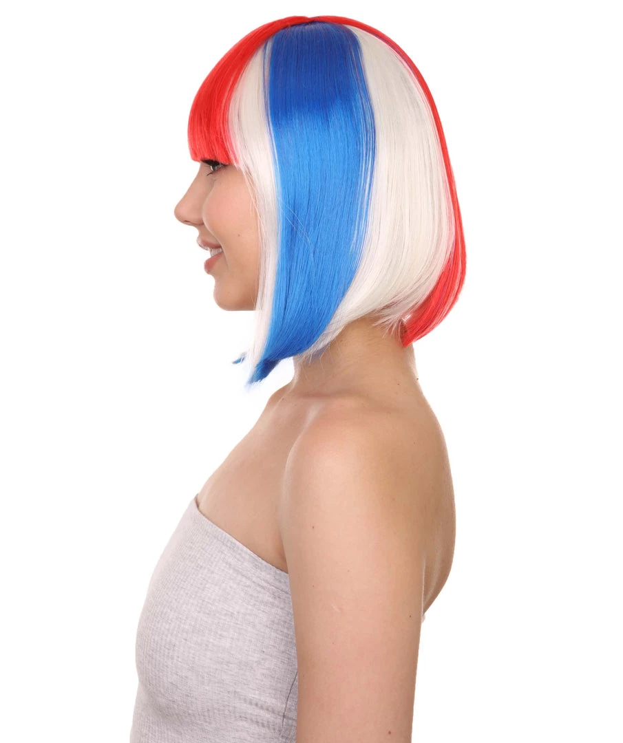 FLAGWIGS Iceland Flag Sport Party Bob Wig | National Pride Red White Blue Wig | Premium Breathable Capless Cap Women's