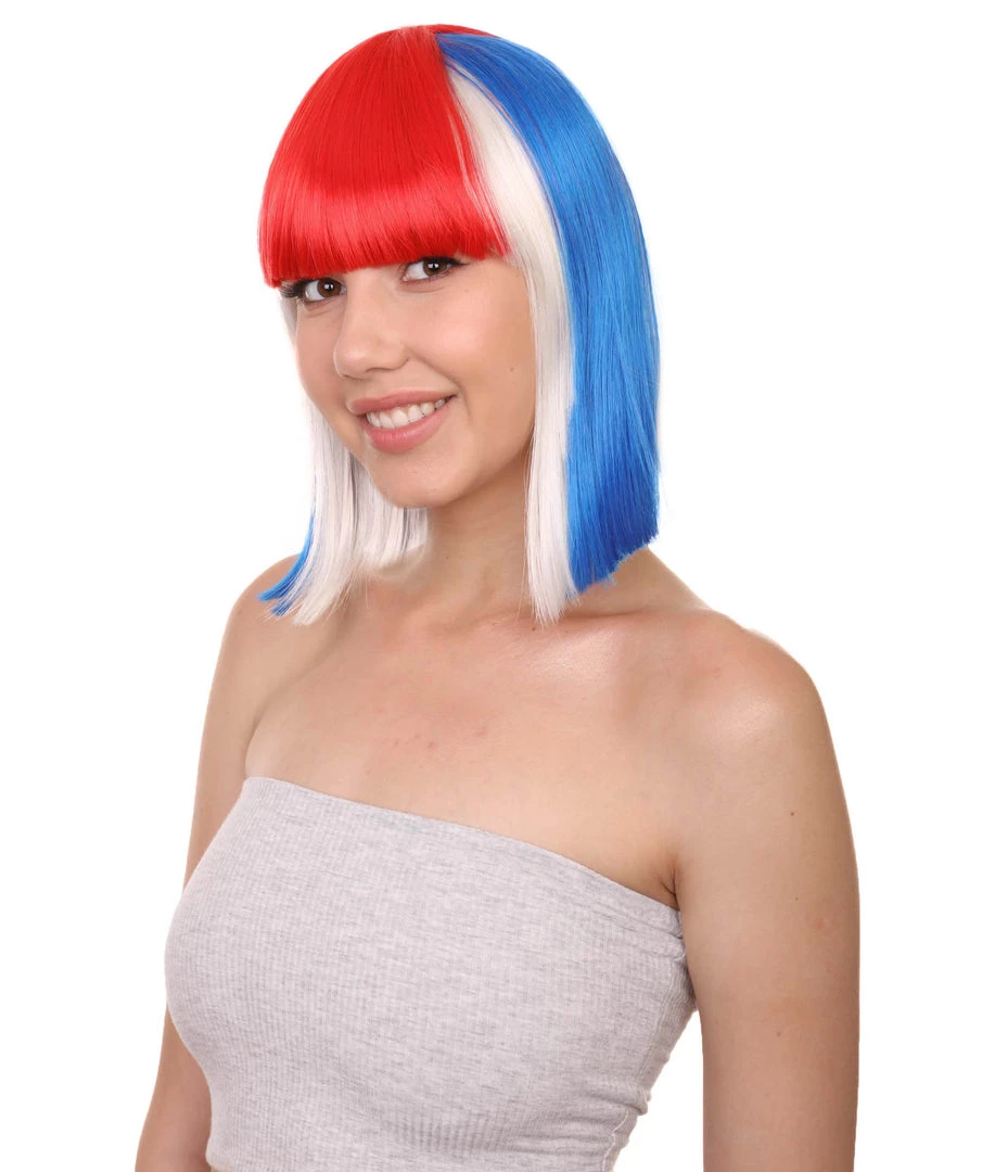 FLAGWIGS Iceland Flag Sport Party Bob Wig | National Pride Red White Blue Wig | Premium Breathable Capless Cap Women's