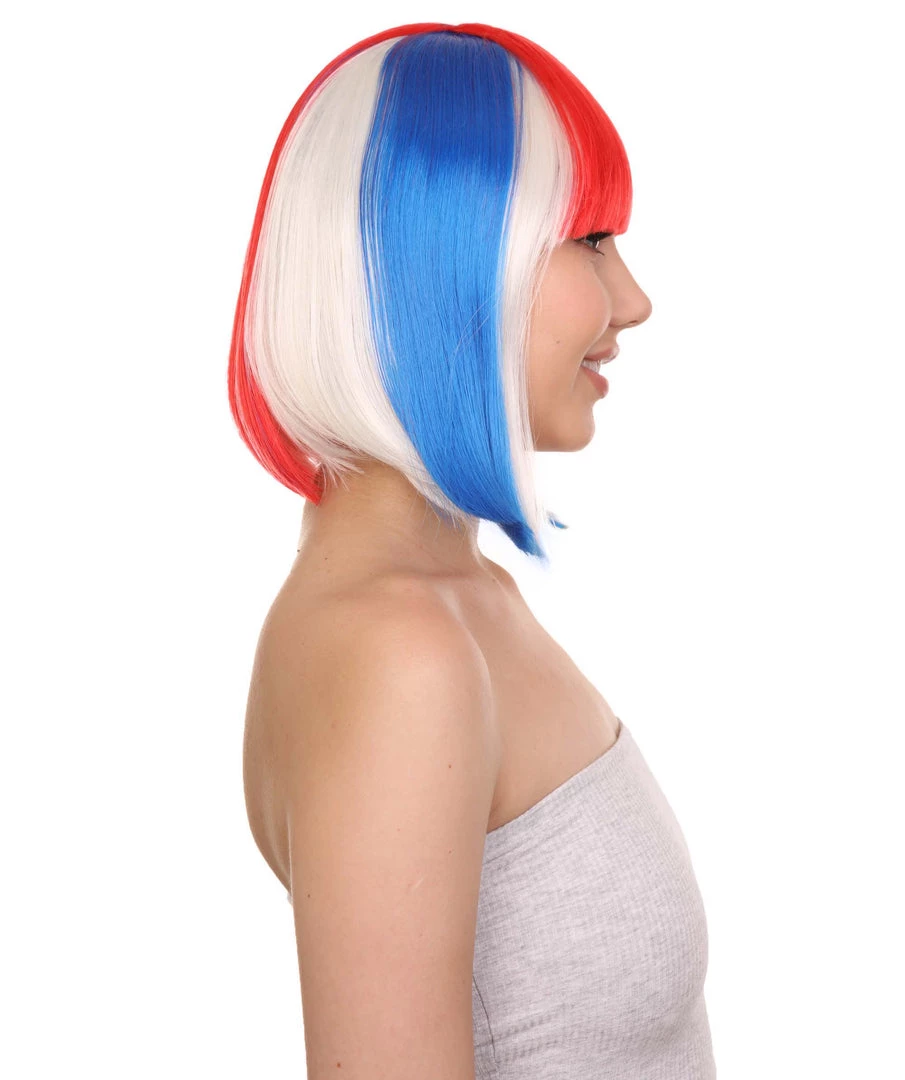 FLAGWIGS Iceland Flag Sport Party Bob Wig | National Pride Red White Blue Wig | Premium Breathable Capless Cap Women's