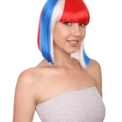 FLAGWIGS Iceland Flag Sport Party Bob Wig | National Pride Red White Blue Wig | Premium Breathable Capless Cap Women's