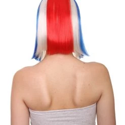 FLAGWIGS Iceland Flag Sport Party Bob Wig | National Pride Red White Blue Wig | Premium Breathable Capless Cap Women's