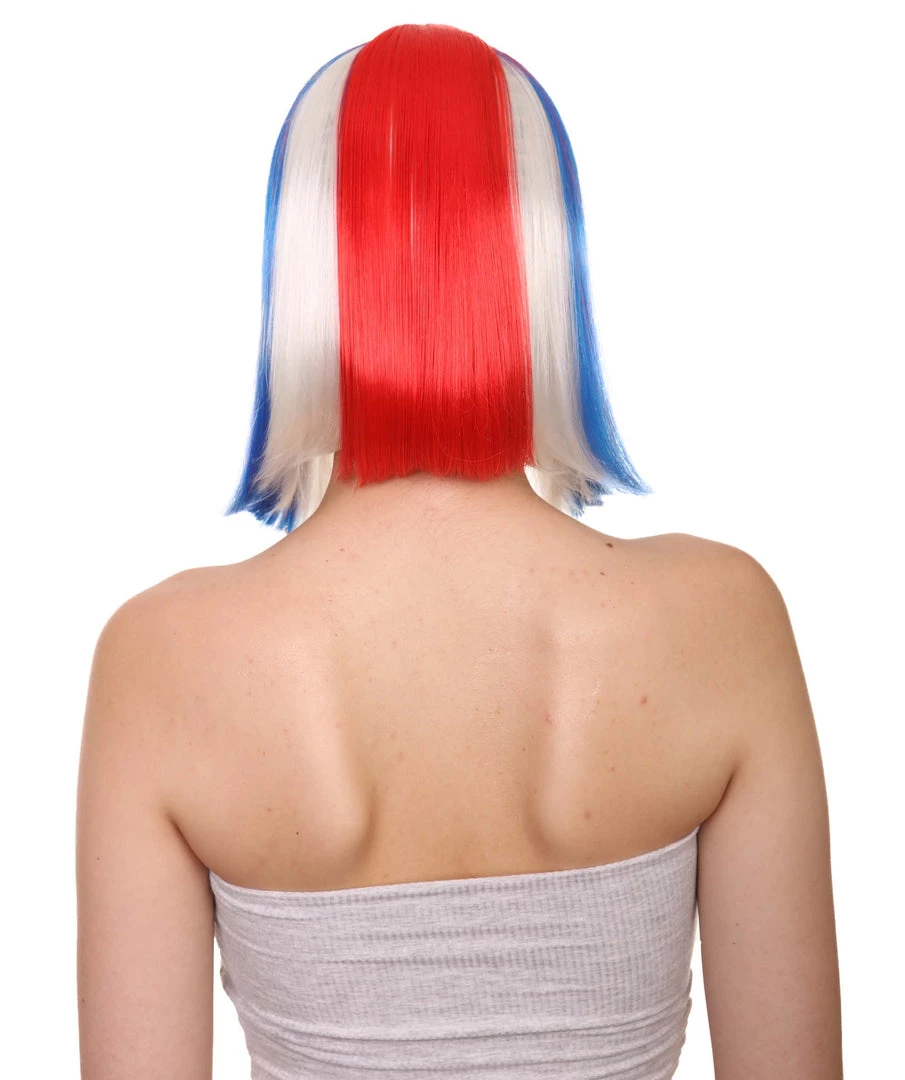 FLAGWIGS Iceland Flag Sport Party Bob Wig | National Pride Red White Blue Wig | Premium Breathable Capless Cap Women's