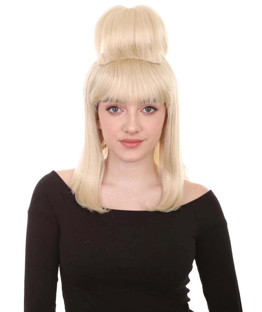 HPO Womens Prom Queen Nightmare Wig | Blond Princess Wig With Bun | Premium Breathable Capless Cap