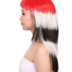 FLAGWIGS Women's South Korea Flag Sport Party Long Bob Wig | Premium Breathable Capless Cap