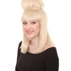 HPO Womens Prom Queen Nightmare Wig | Blond Princess Wig With Bun | Premium Breathable Capless Cap