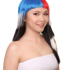 FLAGWIGS Women's South Korea Flag Sport Party Long Bob Wig | Premium Breathable Capless Cap