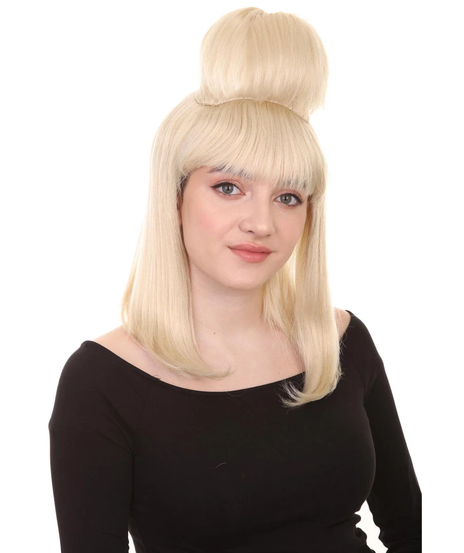HPO Womens Prom Queen Nightmare Wig | Blond Princess Wig With Bun | Premium Breathable Capless Cap