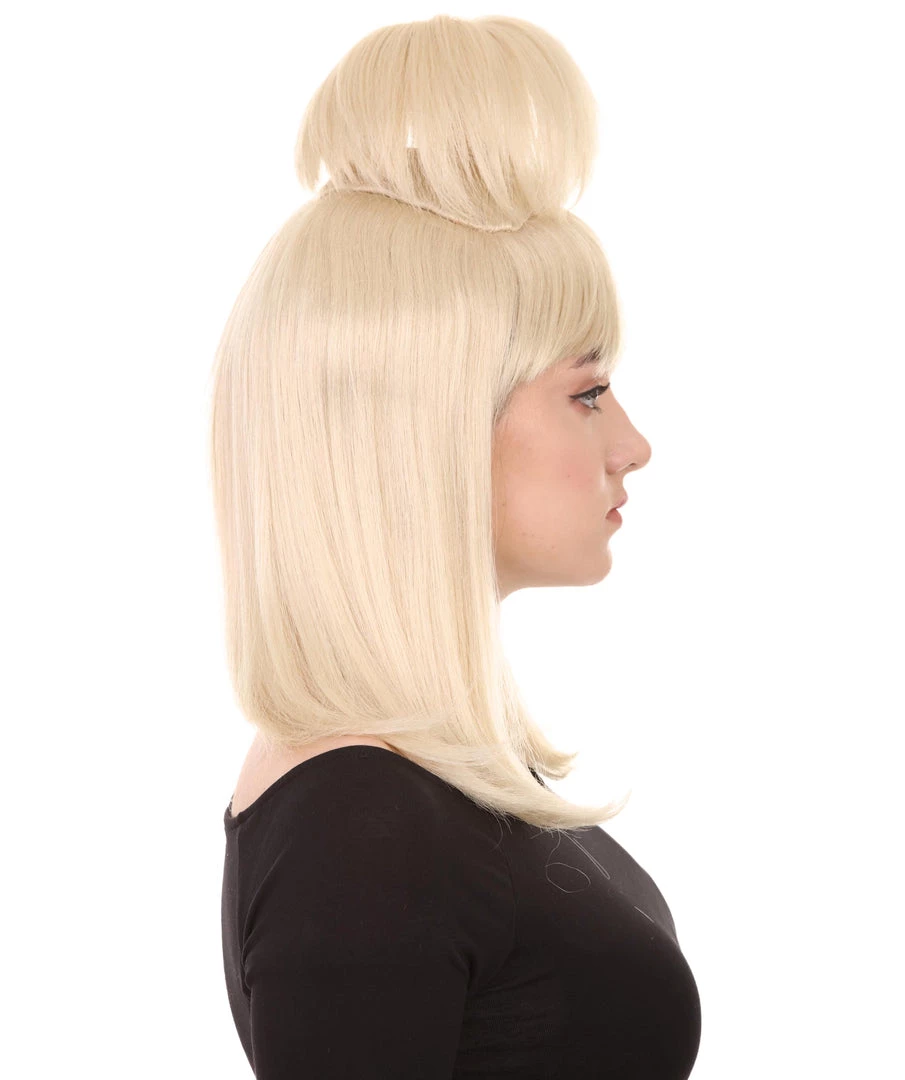 HPO Womens Prom Queen Nightmare Wig | Blond Princess Wig With Bun | Premium Breathable Capless Cap