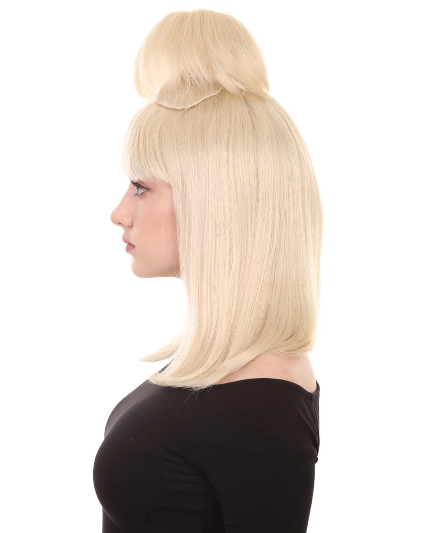 HPO Womens Prom Queen Nightmare Wig | Blond Princess Wig With Bun | Premium Breathable Capless Cap