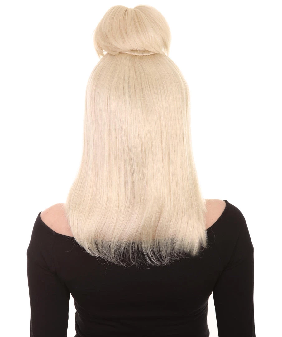 HPO Womens Prom Queen Nightmare Wig | Blond Princess Wig With Bun | Premium Breathable Capless Cap