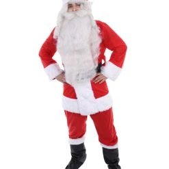 HPO Adult Men's Deluxe Classic Santa Claus Suit Costume | White & Red Christmas Costume
