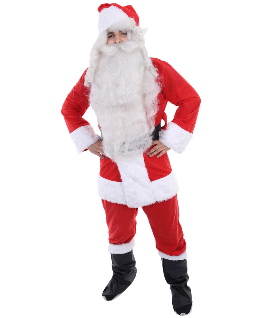 HPO Adult Men's Deluxe Classic Santa Claus Suit Costume | White & Red Christmas Costume
