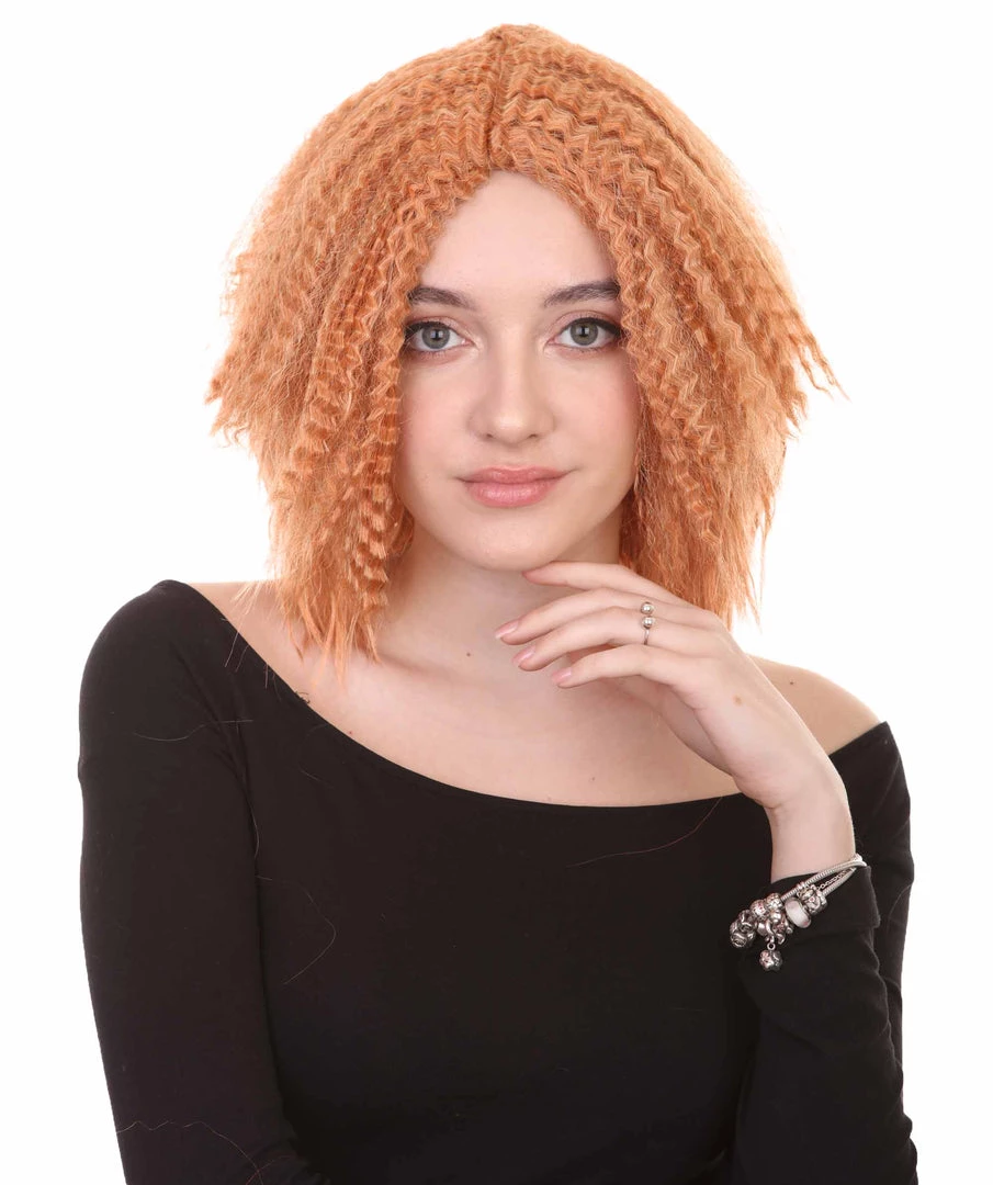 HPO Orange Curly Fashion Womens Wig | Party Ready Fancy Cosplay Halloween Wig | Premium Breathable Capless Cap Women's