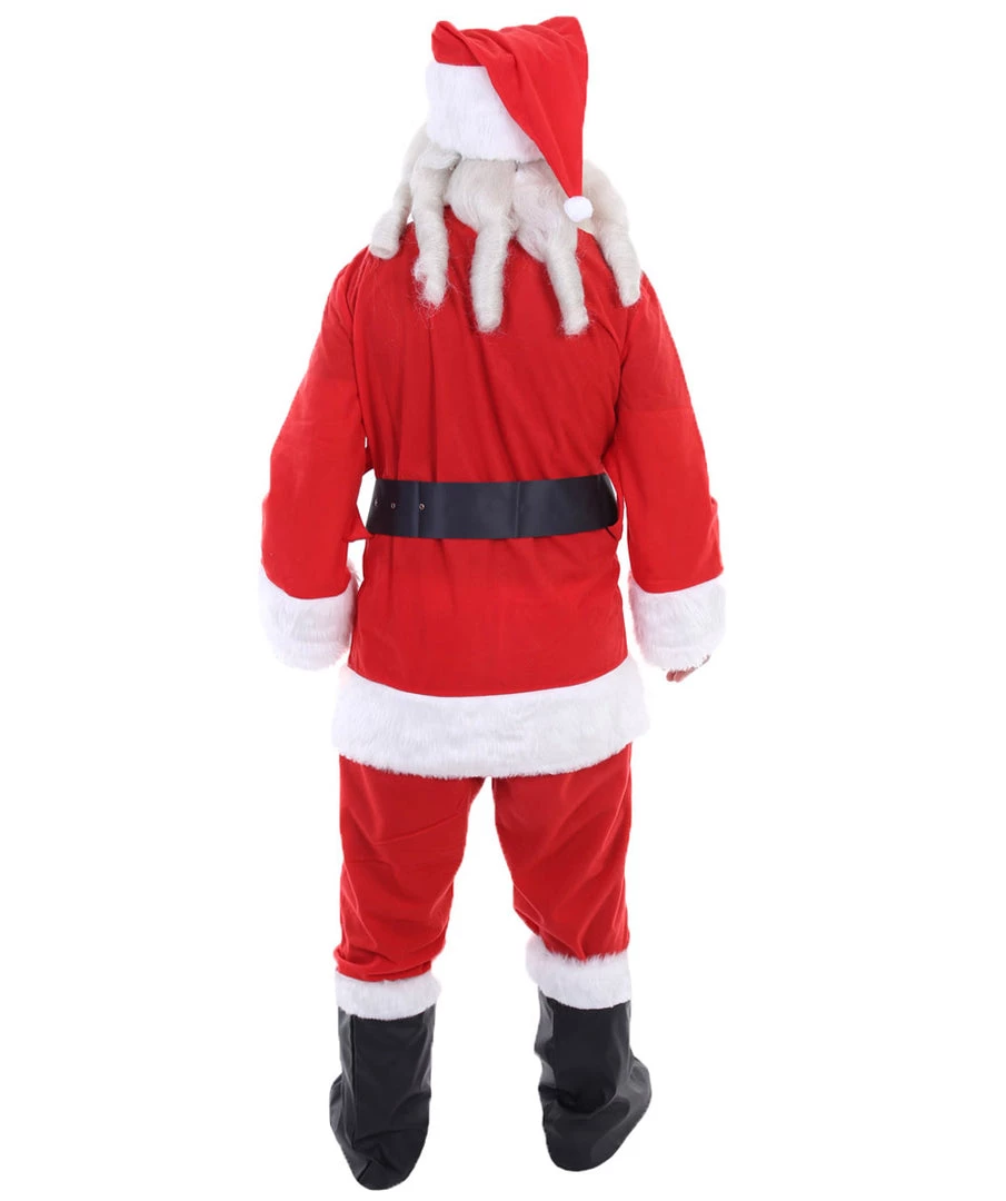 HPO Adult Men's Deluxe Classic Santa Claus Suit Costume | White & Red Christmas Costume