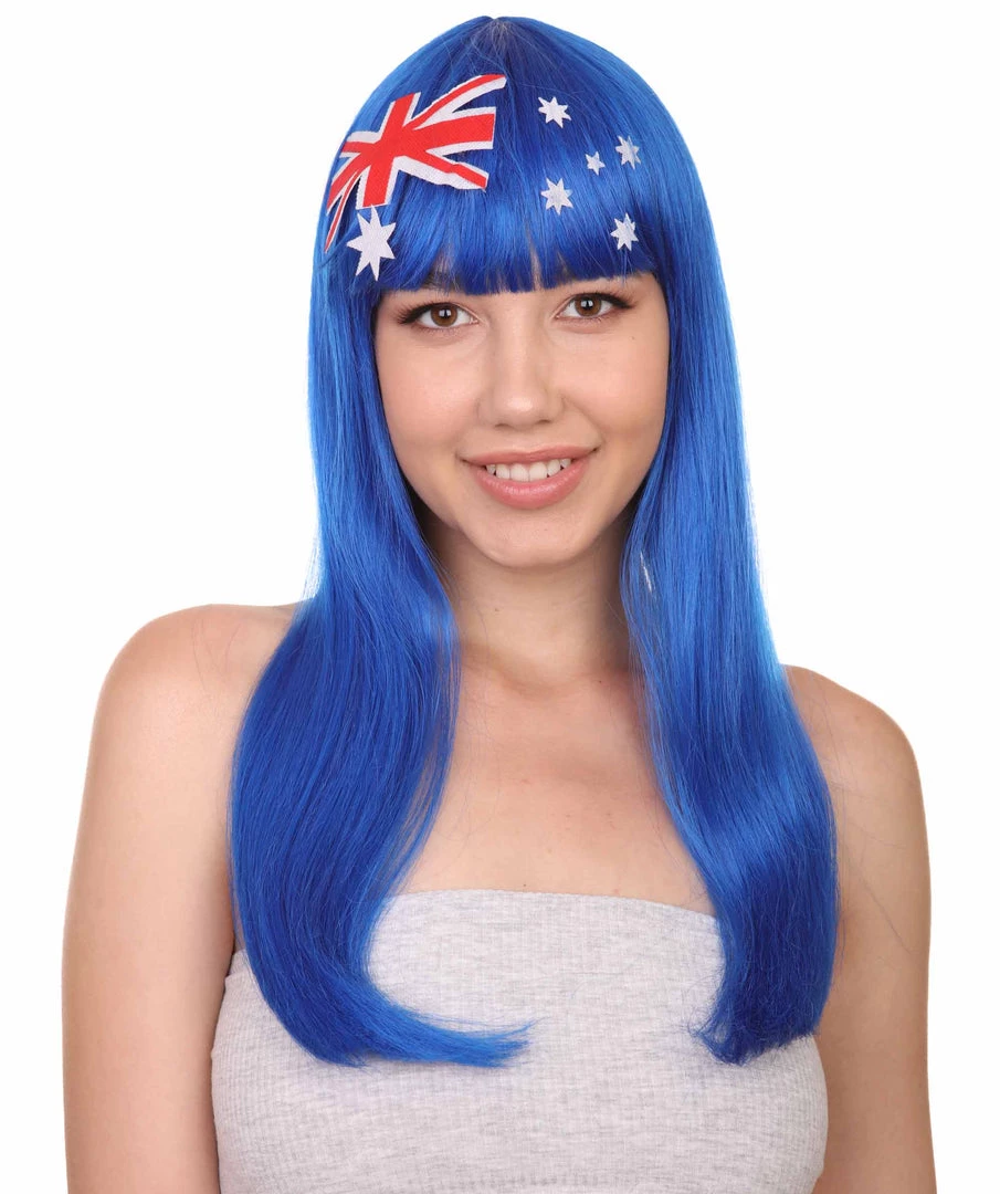 FLAGWIGS Australian Flag Sport Party Long Bob Wig | Premium Breathable Capless Cap Women's