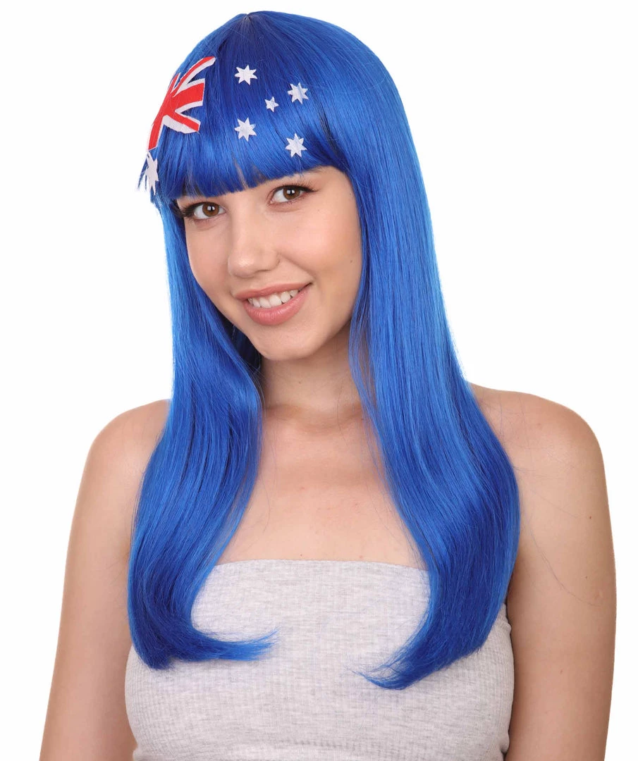 FLAGWIGS Australian Flag Sport Party Long Bob Wig | Premium Breathable Capless Cap Women's
