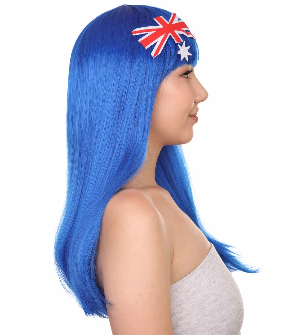 FLAGWIGS Australian Flag Sport Party Long Bob Wig | Premium Breathable Capless Cap Women's