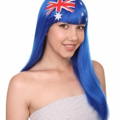 FLAGWIGS Australian Flag Sport Party Long Bob Wig | Premium Breathable Capless Cap Women's