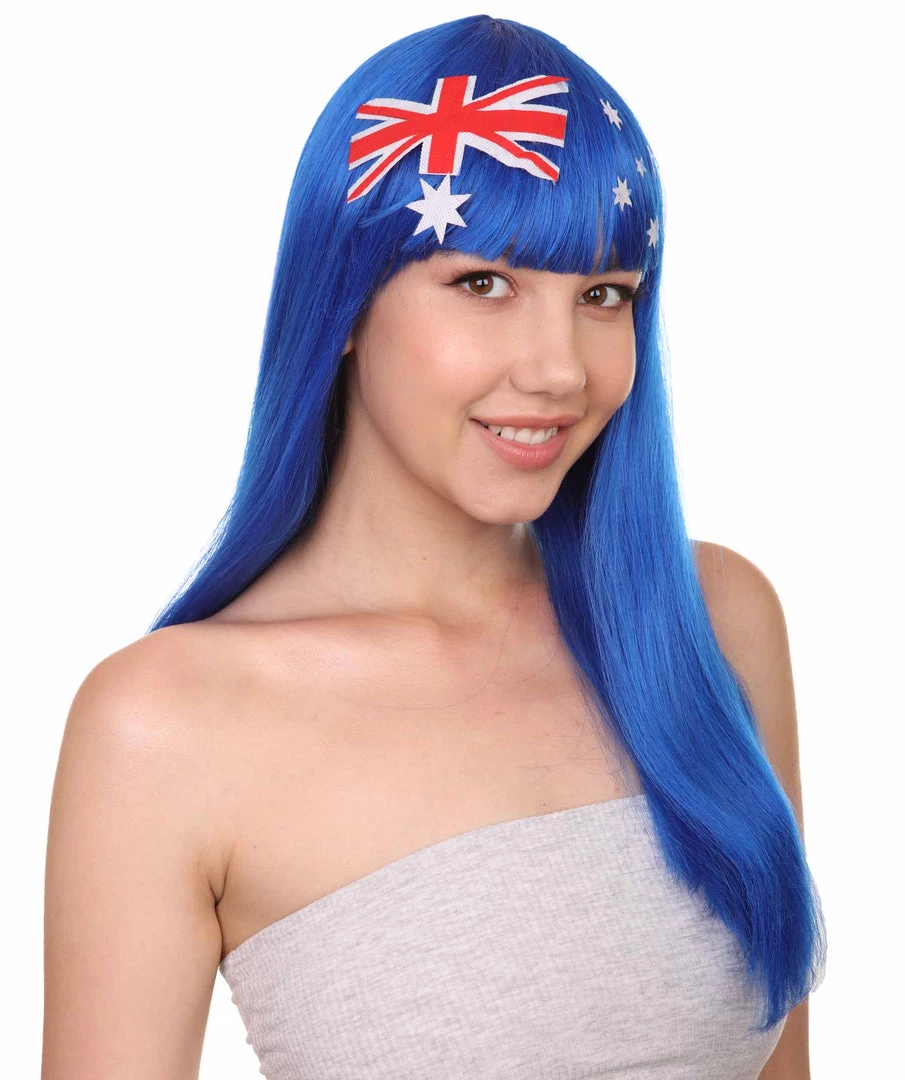 FLAGWIGS Australian Flag Sport Party Long Bob Wig | Premium Breathable Capless Cap Women's
