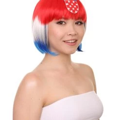 FLAGWIGS Women's Women Patriotic Croatia Flag Wig | Bob Wig | Premium Breathable Capless Cap