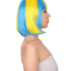 FLAGWIGS Sweden Flag Sport Party Bob | Yellow Sky Blue Sexy Cosplay Party Halloween Wig | Premium Breathable Capless Cap