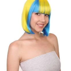 FLAGWIGS Sweden Flag Sport Party Bob | Yellow Sky Blue Sexy Cosplay Party Halloween Wig | Premium Breathable Capless Cap
