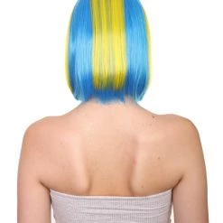 FLAGWIGS Sweden Flag Sport Party Bob | Yellow Sky Blue Sexy Cosplay Party Halloween Wig | Premium Breathable Capless Cap