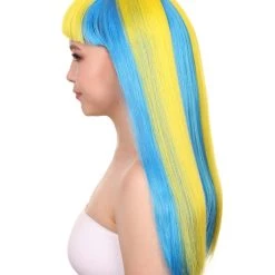 FLAGWIGS Sweden Flag Sport Party Long Bob Wig | Sexy Cosplay Party Halloween Wig | Premium Breathable Capless Cap Women's