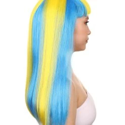 FLAGWIGS Sweden Flag Sport Party Long Bob Wig | Sexy Cosplay Party Halloween Wig | Premium Breathable Capless Cap Women's