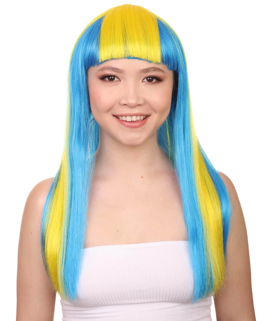 FLAGWIGS Sweden Flag Sport Party Long Bob Wig | Sexy Cosplay Party Halloween Wig | Premium Breathable Capless Cap Women's