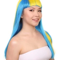 FLAGWIGS Sweden Flag Sport Party Long Bob Wig | Sexy Cosplay Party Halloween Wig | Premium Breathable Capless Cap Women's