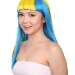 FLAGWIGS Sweden Flag Sport Party Long Bob Wig | Sexy Cosplay Party Halloween Wig | Premium Breathable Capless Cap Women's