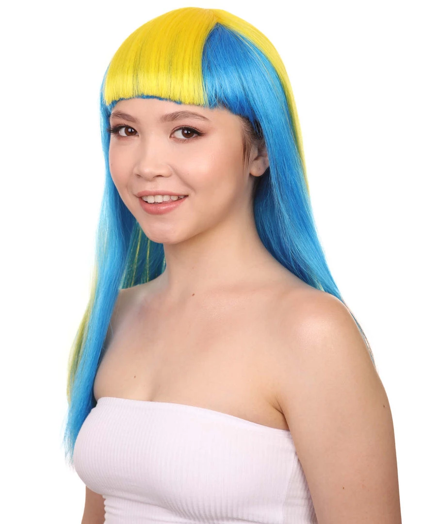 FLAGWIGS Sweden Flag Sport Party Long Bob Wig | Sexy Cosplay Party Halloween Wig | Premium Breathable Capless Cap Women's