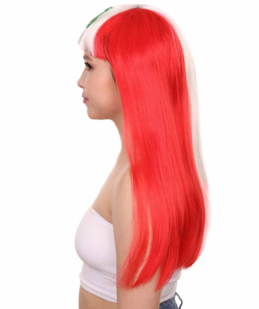 FLAGWIGS Peru Flag Sport Party Long Bob Wig | Long Straight Wig | Premium Breathable Capless Cap Women's