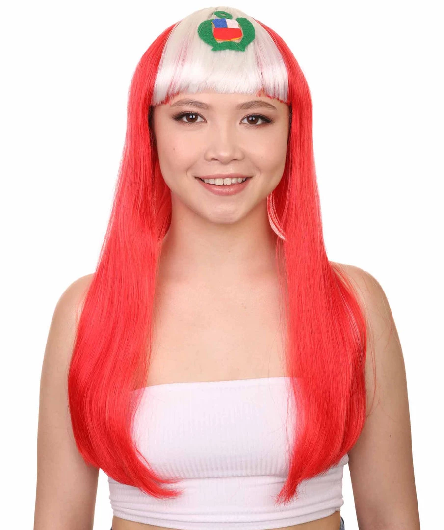 FLAGWIGS Peru Flag Sport Party Long Bob Wig | Long Straight Wig | Premium Breathable Capless Cap Women's