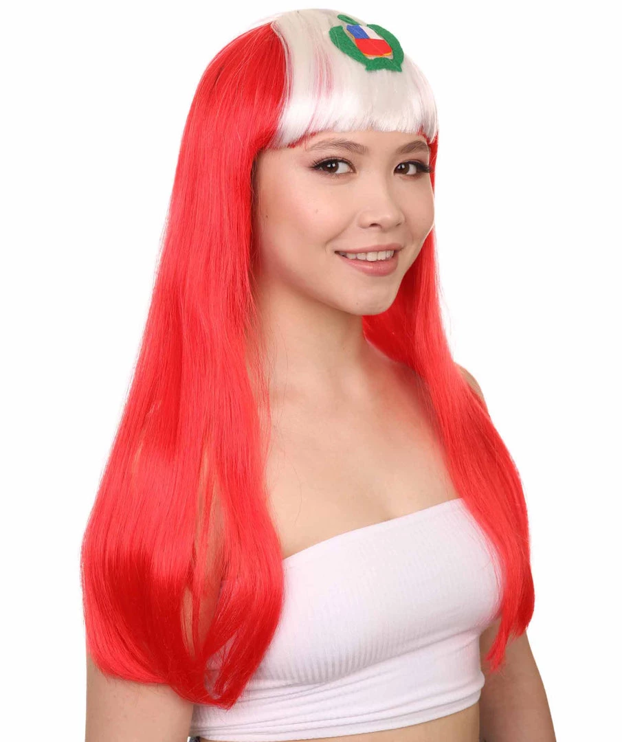 FLAGWIGS Peru Flag Sport Party Long Bob Wig | Long Straight Wig | Premium Breathable Capless Cap Women's