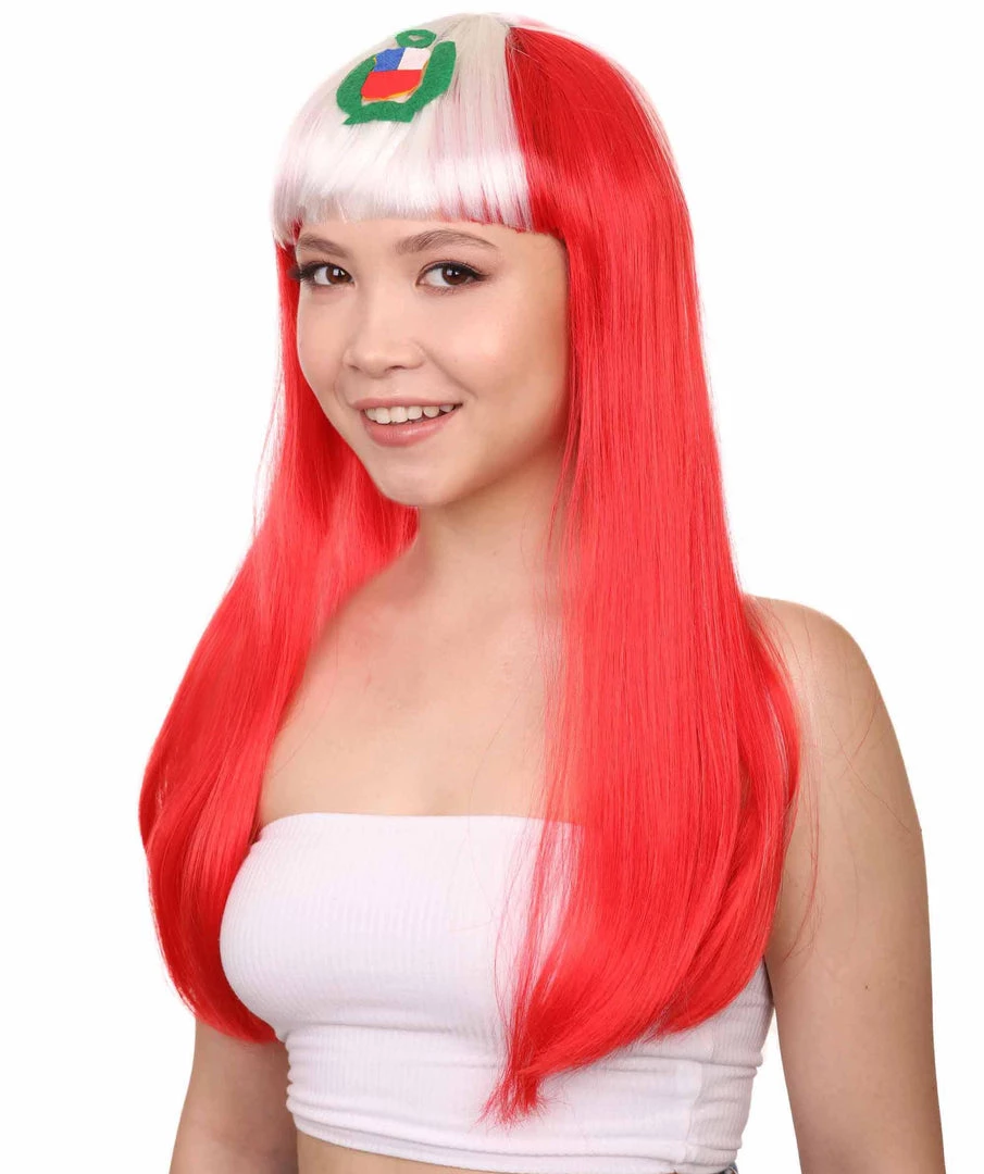 FLAGWIGS Peru Flag Sport Party Long Bob Wig | Long Straight Wig | Premium Breathable Capless Cap Women's