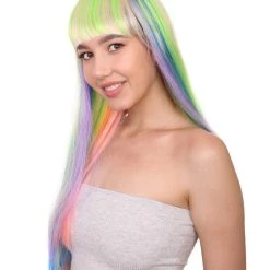 HPO Women's Womens Rainbow Bob Wig | Party Ready Fancy Cosplay Halloween Wig | Premium Breathable Capless Cap