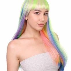 HPO Women's Womens Rainbow Bob Wig | Party Ready Fancy Cosplay Halloween Wig | Premium Breathable Capless Cap