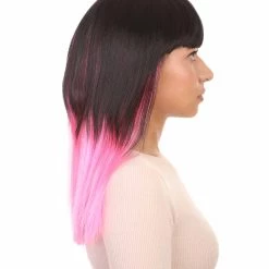 HPO Black Pink Bob Womens Wig | Long Fashion Cosplay Halloween Wig | Premium Breathable Capless Cap