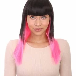 HPO Black Pink Bob Womens Wig | Long Fashion Cosplay Halloween Wig | Premium Breathable Capless Cap