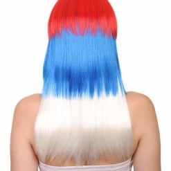 FLAGWIGS Women's Serbia Flag Sport Party Long Bob Wig | Red Blue White Wig | Premium Breathable Capless Cap